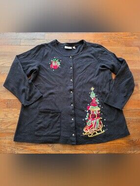 Vintage Quacker Factory Snap Up Cardigan Holiday Christmas Presents